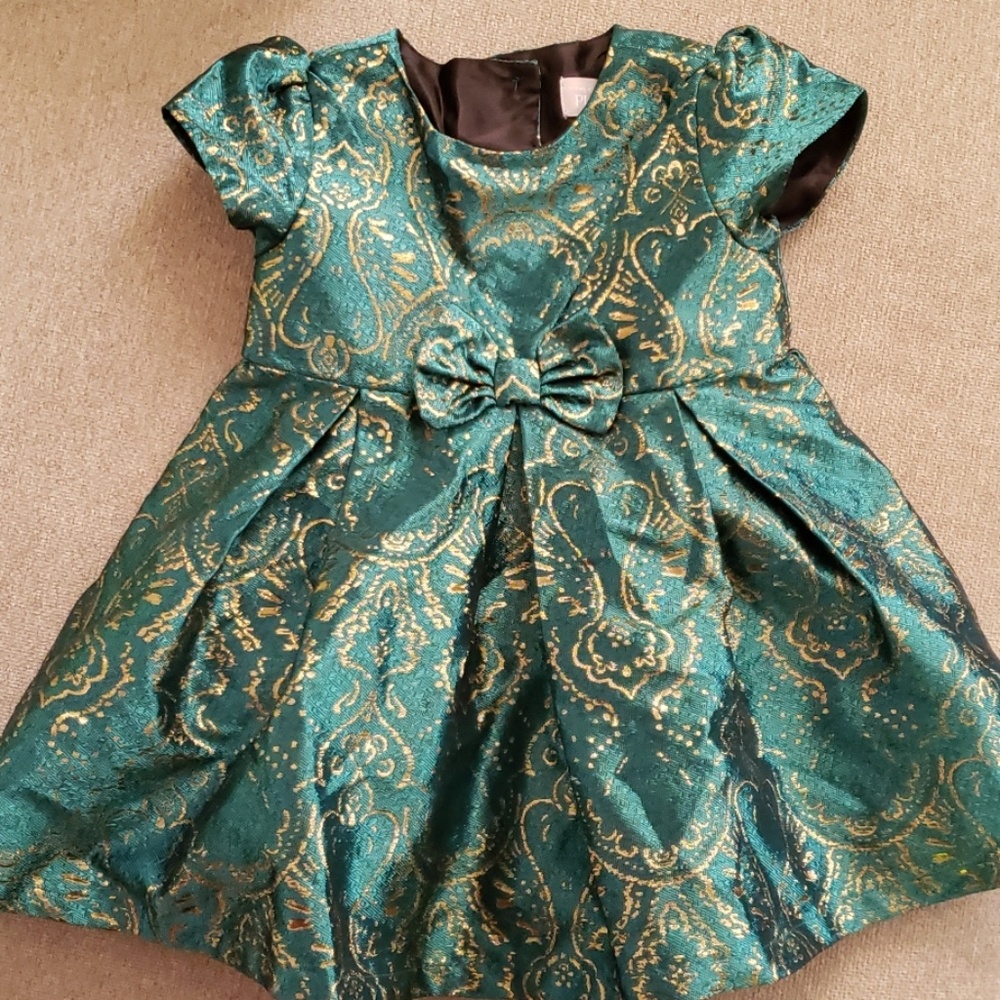 Green and gold brocade dress